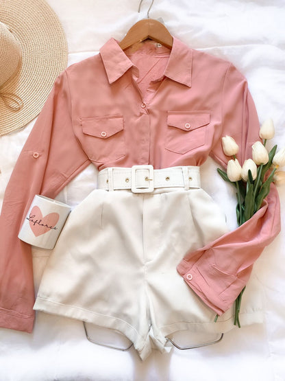 Blusa Camisa Manga Longa com Bolso Cargo