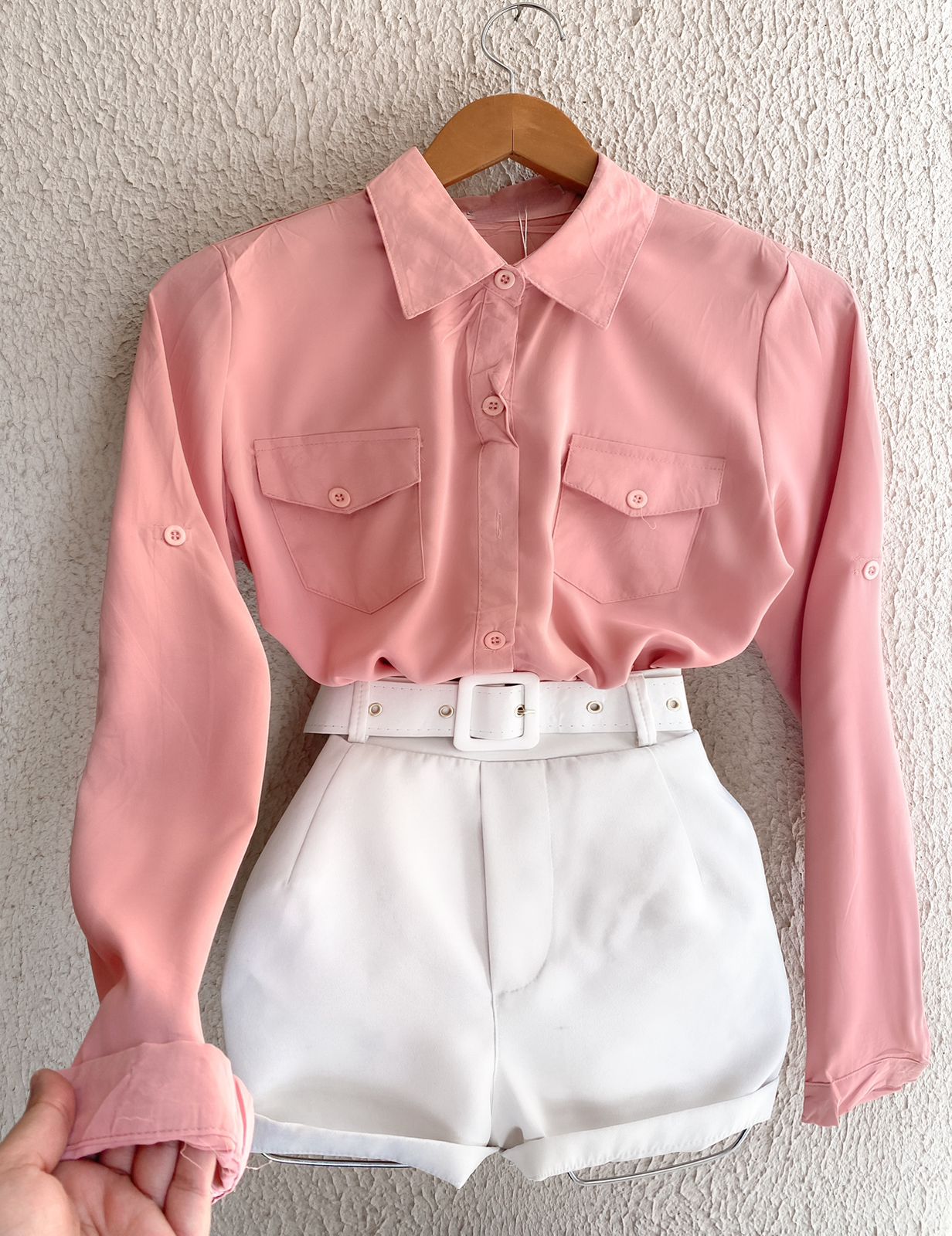 Blusa Camisa Manga Longa com Bolso Cargo