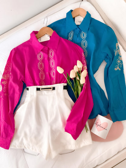 Blusa Camisa Linho Com Bordados Bege