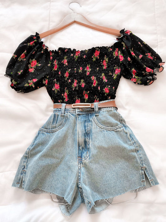 Cropped Lastex Floral