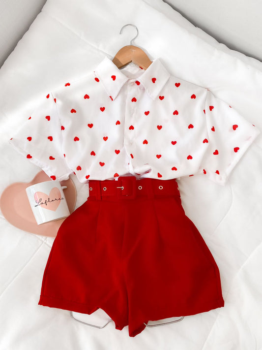 Blusa Camisa Coração Vermelho